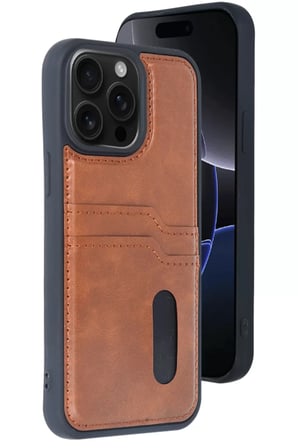 Newface Apple iPhone 15 Pro Max Kılıf Sara Kartvizitli Deri Kılıf - Taba