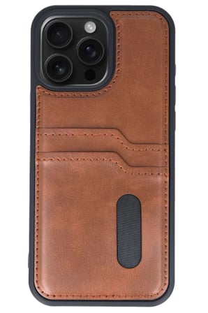 Newface Apple iPhone 15 Pro Max Kılıf Sara Kartvizitli Deri Kılıf - Taba