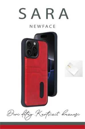 Newface Apple iPhone 15 Pro Max Kılıf Sara Kartvizitli Deri Kılıf - Taba