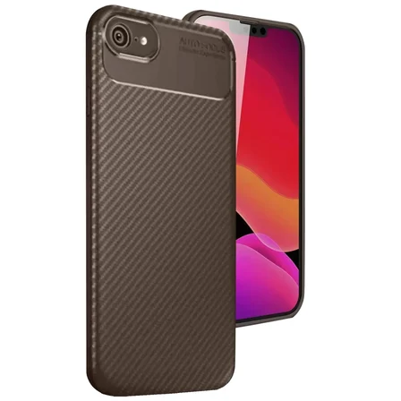 Newface Apple iPhone 16E Kılıf Auto Focus Karbon Kapak - Kahverengi
