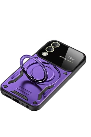 Newface Samsung Galaxy S25 Edge Kılıf Joy Lens Standlı Kapak - Mor