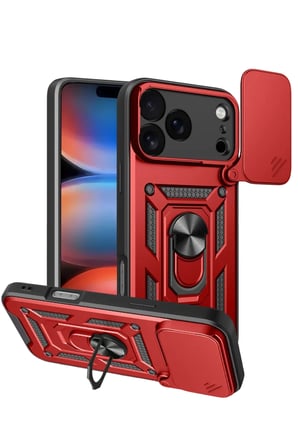 Newface Apple iPhone 17 Pro Max Pars Lens Yüzüklü Silikon - Kırmızı