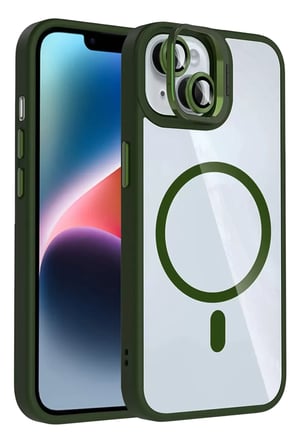Joko Apple iPhone 14 Remim Lensli Magsafe Standlı Kapak - Koyu Yeşil