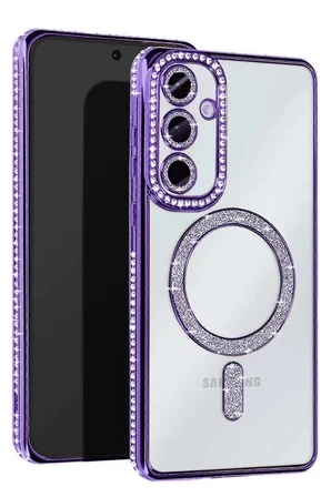 Newface Samsung Galaxy A55 5G Joke Simli Magneticsafe Kılıf - Derin Mor