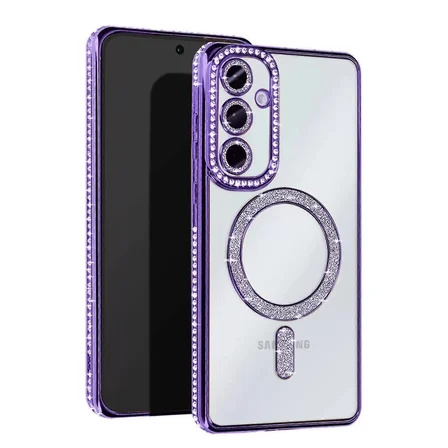 Newface Samsung Galaxy A55 5G Joke Simli Magneticsafe Kılıf - Derin Mor
