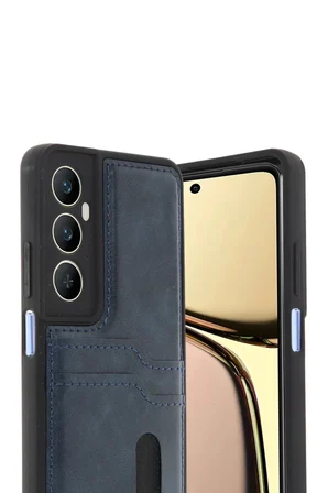 Newface Realme C65 Sara Kartvizitli Deri Kılıf - Lacivert