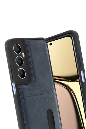 Newface Realme C65 Sara Kartvizitli Deri Kılıf - Lacivert