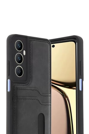 Newface Realme C65 Sara Kartvizitli Deri Kılıf - Siyah