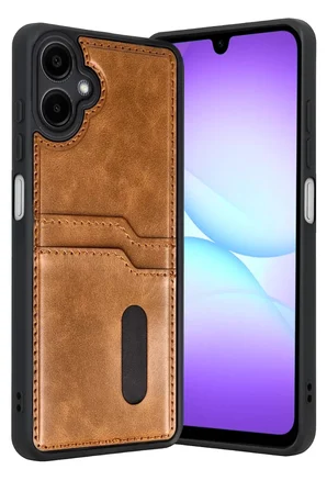 Newface Samsung Galaxy A07 4G Sara Kartvizitli Deri Kılıf - Taba