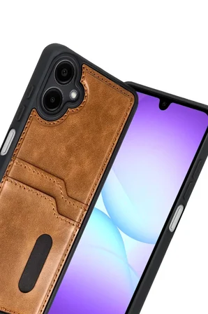 Newface Samsung Galaxy A07 4G Sara Kartvizitli Deri Kılıf - Taba