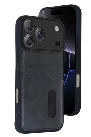 Newface Apple iPhone 17 Pro Sara Kartvizitli Deri Kılıf - Siyah