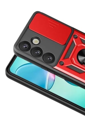 Newface Samsung Galaxy S26 Pars Lens Yüzüklü Silikon - Kırmızı