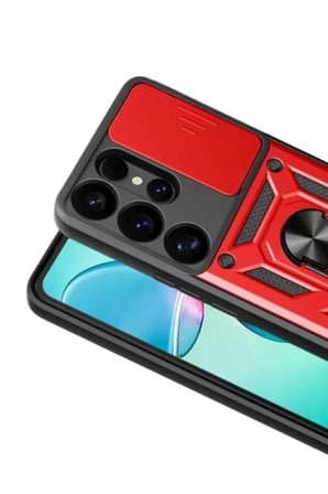 Newface Samsung Galaxy S26 Ultra Pars Lens Yüzüklü Silikon - Kırmızı