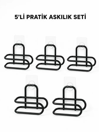 Siyah Metal WC Kağıtlık Yapışkanlı Tuvalet Kağıdı Rulo Tutucu 5 Adet Avantajlı Set
