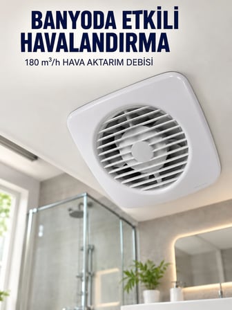 Dekoratif Havalandırma Aspiratörü 120 mm 180 m³/h Duvar ve Tavan Montajlı