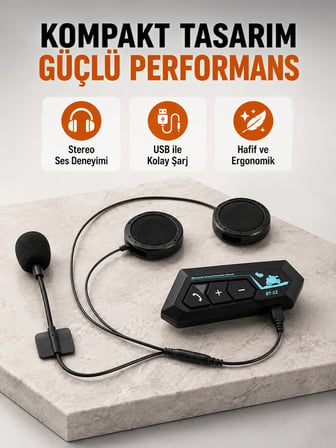 BT22 Kablosuz Kask Kulaklığı – Bluetooth 5.0, Intercom, Su Geçirmez ve Uzun Ömürlü Batarya Yeni Nesi