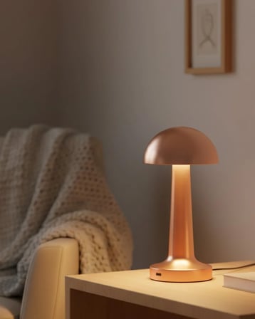 Bronz Dokunmatik Masa Lambası 3 Renk LED Şarjlı Kablosuz USB Çıkışlı