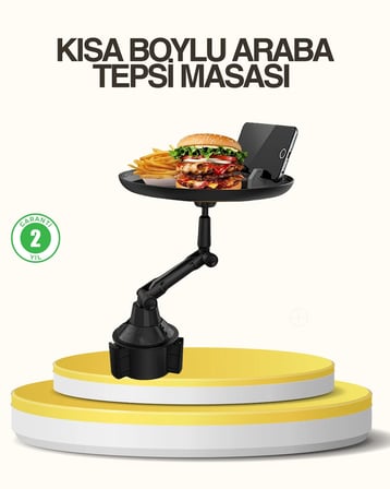 Araç Bardaklık Tepsisi 360° Dönebilen Kol Ayarlı Geniş Yemek Alanlı