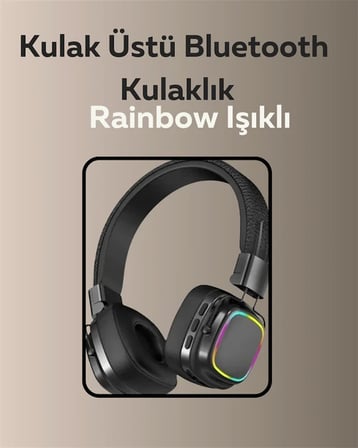 Bluetooth 5.3 Rainbow Işıklı Kulak Üstü Kablosuz Kulaklık