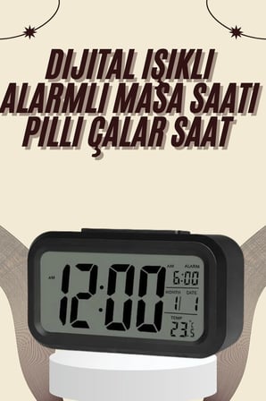 Dijital Masa Saati Termometreli Takvim Çalar Saat Led Ekran Pilli