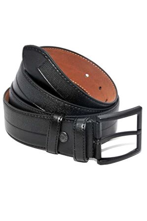 4 cm. Klasik Suni Deri Desenli Erkek Kemer Siyah