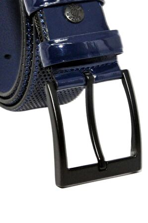 4 cm. Klasik Suni Deri  Desenli Erkek Kemer Rugan Lacivert