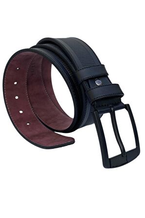 Siyah Suni Deri Ortası Desenli Model 4.5 Genişlik Unisex Spor Kemer - 4500-88