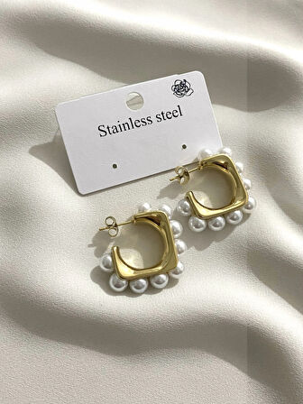 İnci Kare Form Küpe