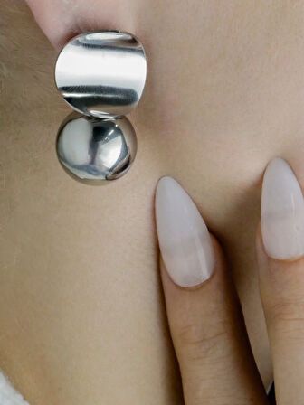 Büyük Silver Geometrik Küpe Çelik