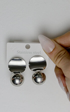 Büyük Silver Geometrik Küpe Çelik