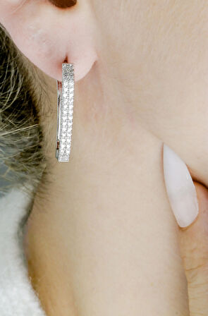 Silver Taşlı Halka Küpe