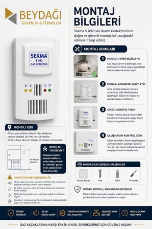 SEKMA S092 Metan (Doğalgaz) Gaz Alarm Dedektörü - 220V Gaz Kaçak Alarm Cihazı