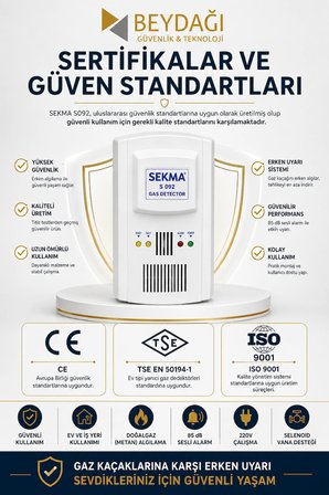 SEKMA S092 Metan (Doğalgaz) Gaz Alarm Dedektörü - 220V Gaz Kaçak Alarm Cihazı