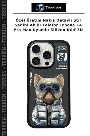 Özel Üretim Nakış Detaylı Stil Sahibi Akıllı Telefon iPhone 14 Pro Max Uyumlu Silikon Kılıf 3D