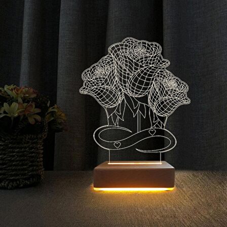 3D Led Gece Lambası Anneler Günü Hediyesi 3 Güllü Lamba, Anneye Eşe Hediye