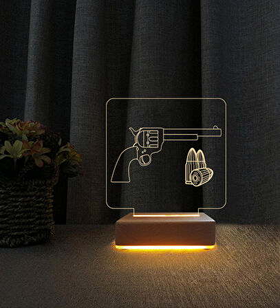 3D Led Gece Lambası Silah Tasarımlı 3D Masa Lambası Doğum Günü Hediyesi