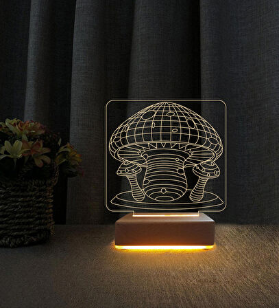 3D Led Gece Lambası Mantar Tasarım 3d Led Lamba Doğum Gününe Hediye