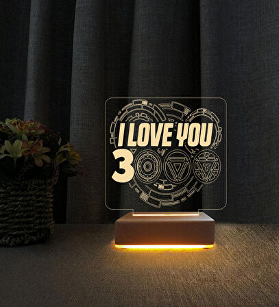 3D Led Gece Lambası Iron Man I Love You 3000 Tasarım Led Lamba