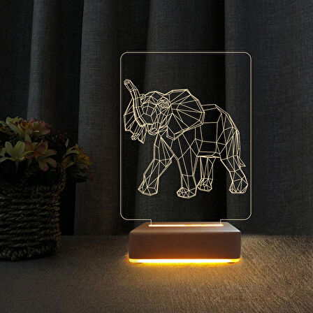 3D Led Gece Lambası Fil Dizayn Doğum Günü Hediyesi Led Lamba 