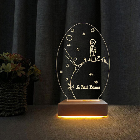 3D Led Gece Lambası Küçük Prens Karakterli 3D Çocuk Odası Hediyesi Masa Lambası