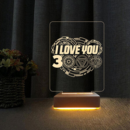 3D Led Gece Lambası Doğum Günü Hediyesi I Love 3000 Demir Adam Tasarımı Gece Lambası