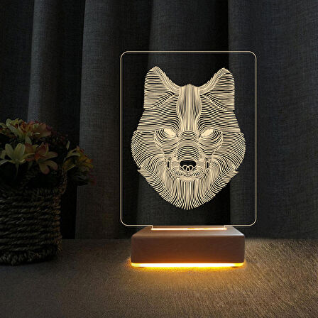 3D Led Gece Lambası Kurt Çizim Gece Lambası Doğum Gününe Hediye 