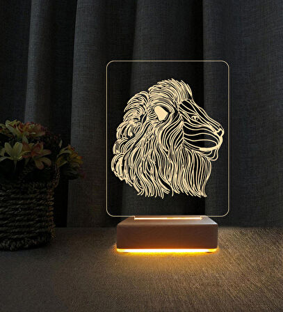 3D Led Gece Lambası Aslan Doğum Günü Hediyesi Led Masa Lambası