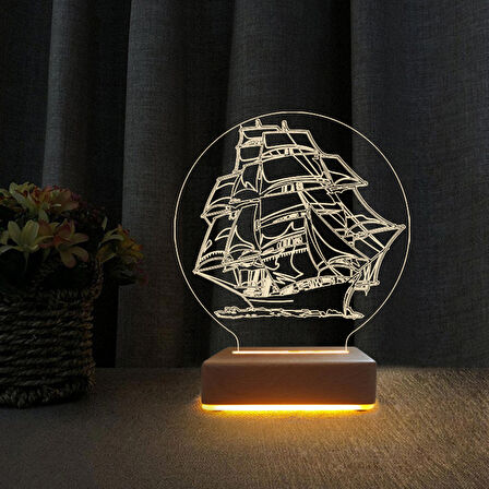 3D Led Gece Lambası Gemi Tasarım Gece Lambası Doğum Günü Hediyesi 