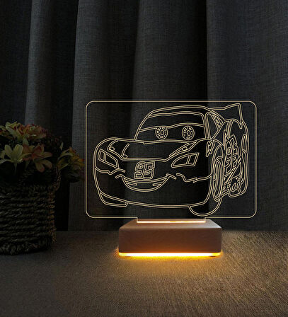 3D Led Gece Lambası Şimşek McQueen Tasarımlı 3D Led Lamba Doğum Gününe Hediye