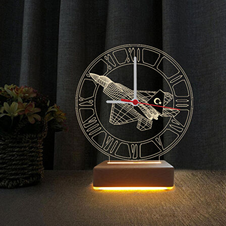 3D Led Gece Lambası Türk F-16 Saatli Gece Lambası Doğum Gününe Hediye