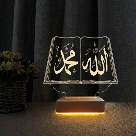 3D Led Gece Lambası ALLAH Muhammed Yazılı Led Gece Lambası