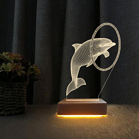 3D Led Gece Lambası Masa Lambası Çocuk Odası Yunus Balığı Gece Lambası