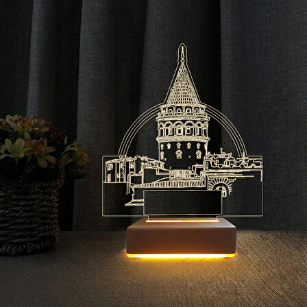 3D Led Gece Lambası Galata Kulesi Tasarımlı 3d Gece Lambası Hediye