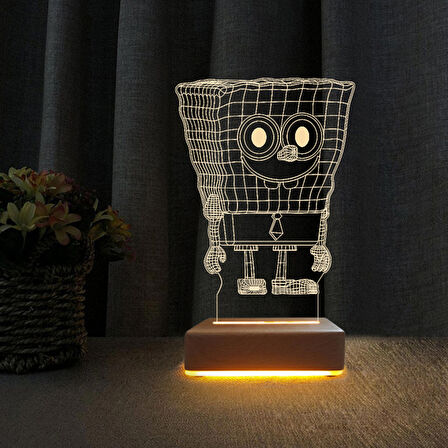 3D Led Gece Lambası Sunger Bob Karakteri Gece Lambası Çocuklar İçin Hediye
